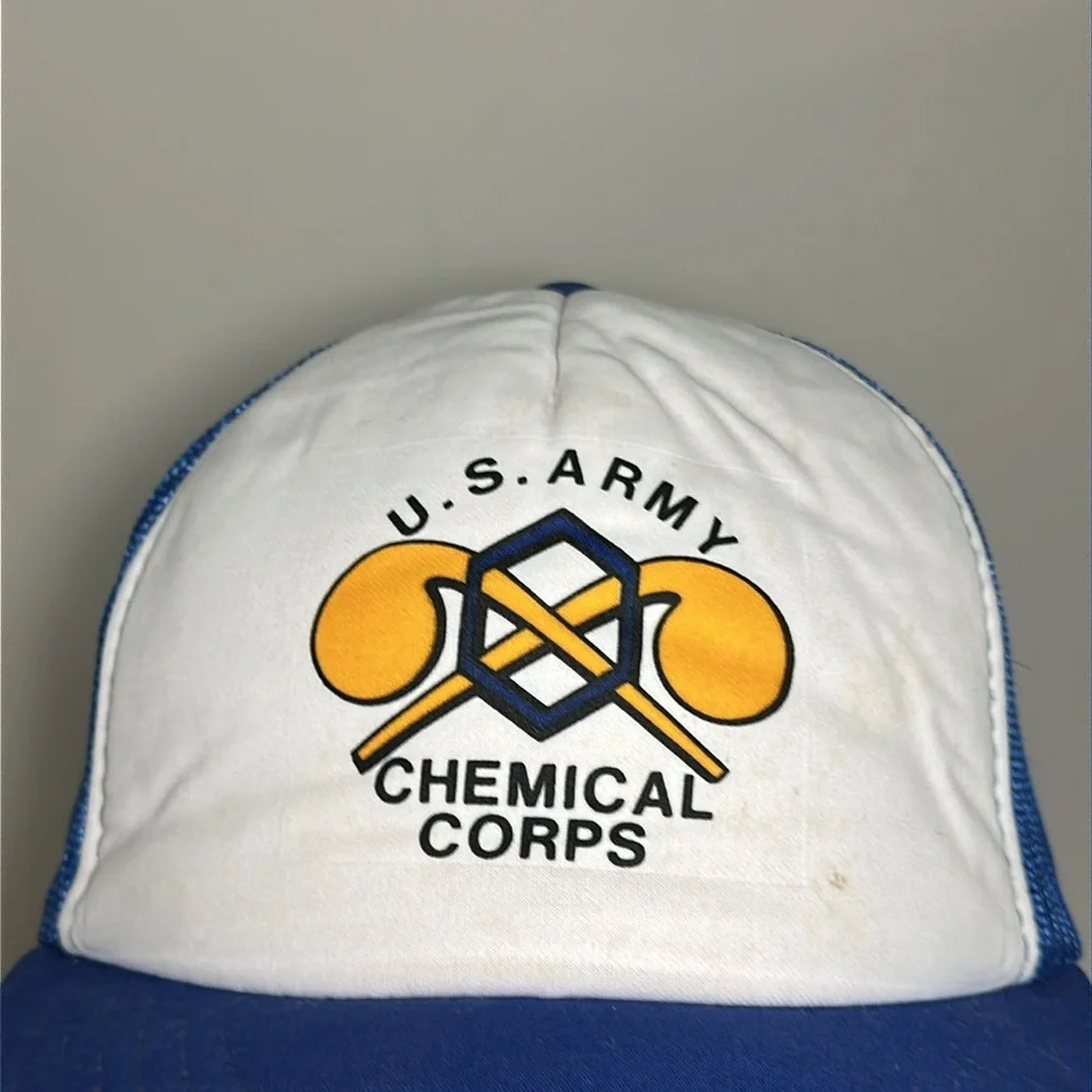 U.S. Army Chemical Corps blue and white vintage Trucker Hat